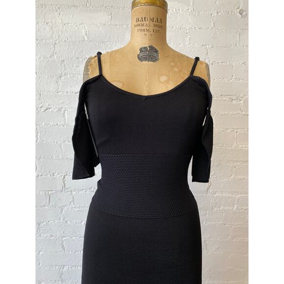 BeBe's black knit maxi dress, off the shoulders flutter drop sleeves, size small - Picture 2 of 10